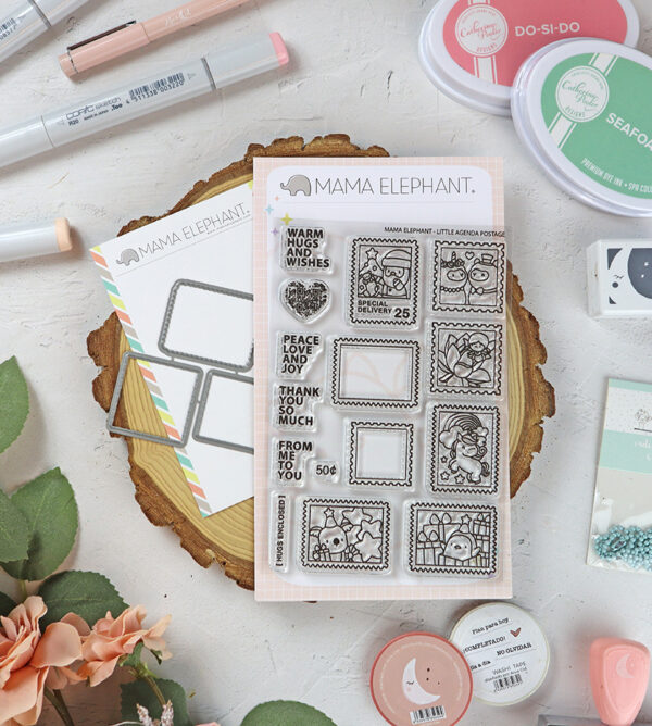 Set de sellos+troquel Little Agenda Postage de Mama Elephant