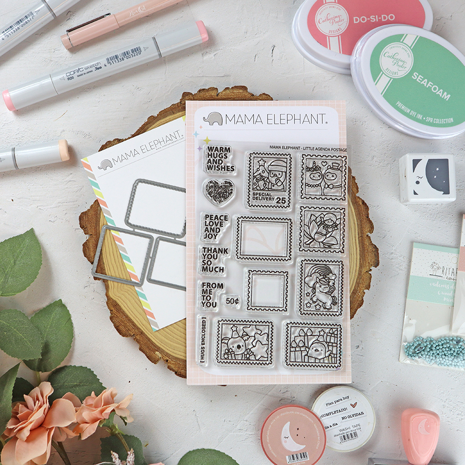 Set de sellos+troquel Little Agenda Postage de Mama Elephant