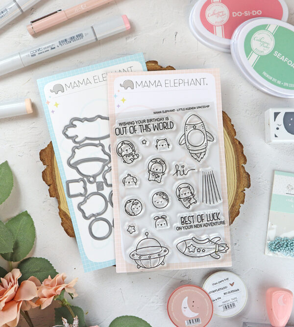 Set de sellos+troquel Little Agenda Spaceship de Mama Elephant