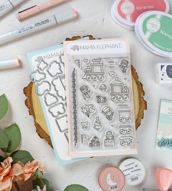 Set de sellos+troquel Little Agenda Trains de Mama Elephant