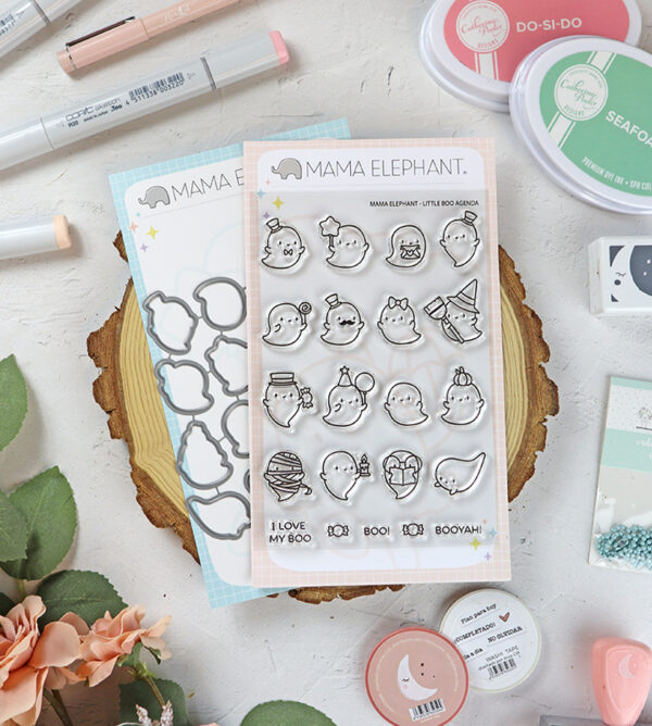 Set de sellos+troquel Little Boo Agenda de Mama Elephant