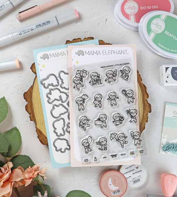 Set de sellos+troquel Little Boy Agenda de Mama Elephant