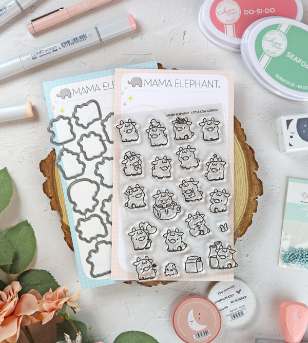 Set de sellos+troquel Little Cow Agenda de Mama Elephant