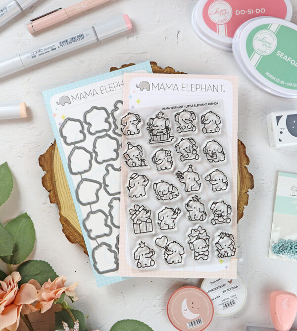 Set de sellos+troquel Little Elephant Agenda de Mama Elephant