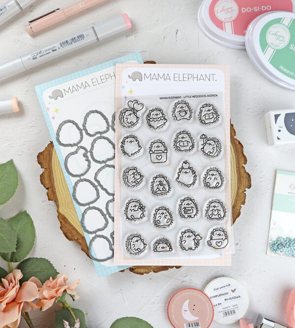 Set de sellos+troquel Little Hedgehog Agenda de Mama Elephant