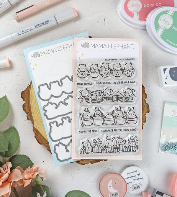 Set de sellos+troquel Little Line Agenda de Mama Elephant