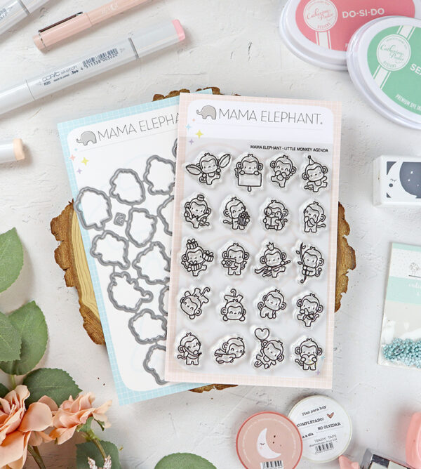 Set de sellos+troquel Little Monkey Agenda de Mama Elephant