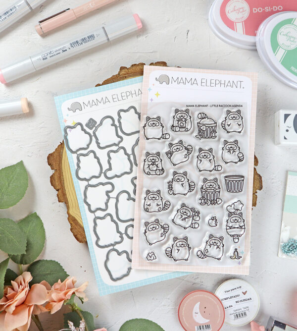 Set de sellos+troquel Little Raccoon Agenda de Mama Elephant