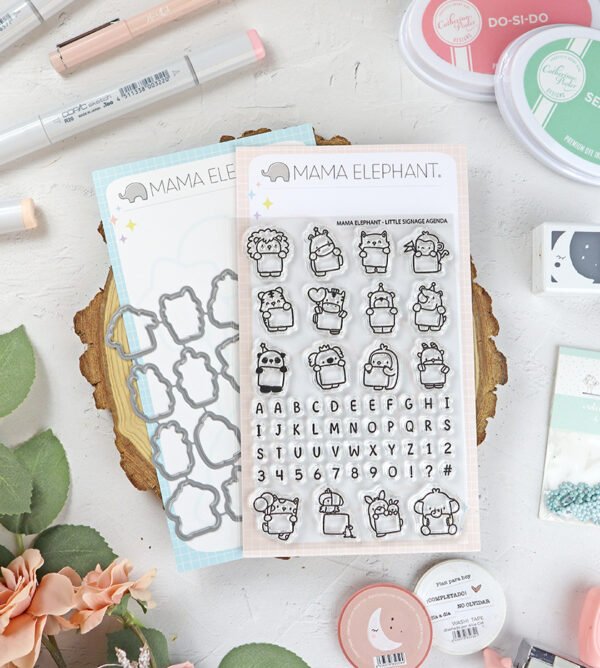 Set de sellos+troquel Little Signage Agenda de Mama Elephant