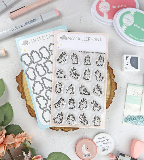 Set de sellos+troquel Little Unicorn Agenda de Mama Elephant
