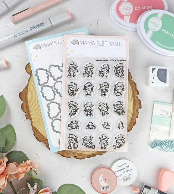 Set de sellos+troquel Little Witch Agenda de Mama Elephant