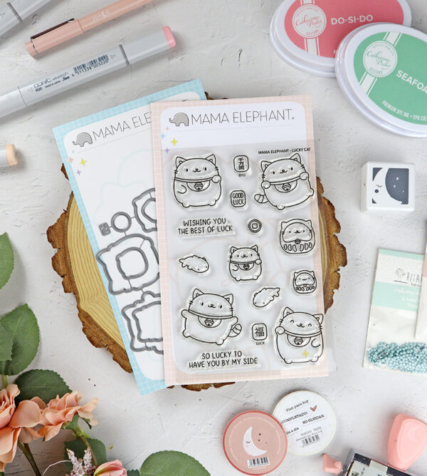 Set de sellos+troquel Lucky Cat de Mama Elephant