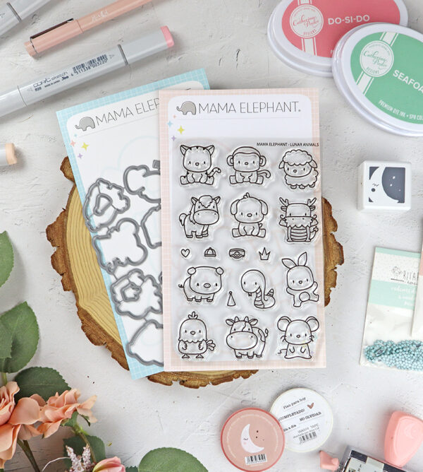 Set de sellos+troquel Lunar Animals de Mama Elephant