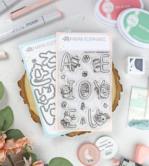 Set de sellos+troquel Merrygrams AEIOUY de Mama Elephant