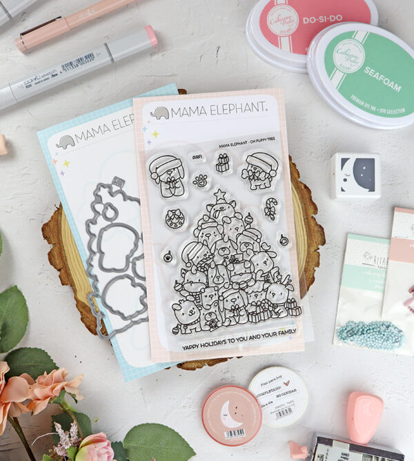 Set de sellos+troquel Oh Puppy Tree de Mama Elephant