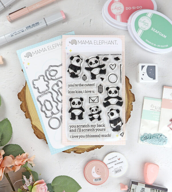 Set de sellos+troquel Pandamonium de Mama Elephant