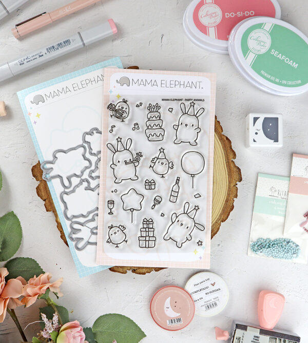 Set de sellos+troquel Party Animals de Mama Elephant