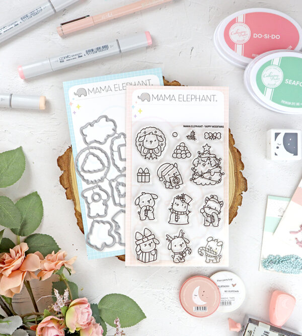 Set de sellos+troquel Yappy Woofmas de Mama Elephant