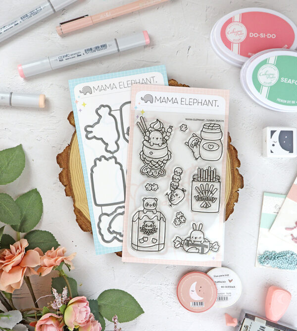 Set de sellos+troquel Yummy Snacks de Mama Elephant
