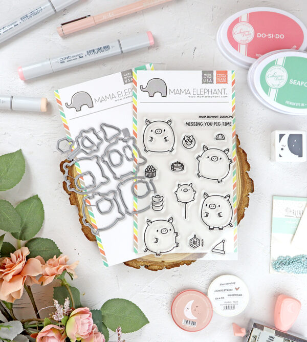 Set de sellos+troquel Zodiac Pig de Mama Elephant
