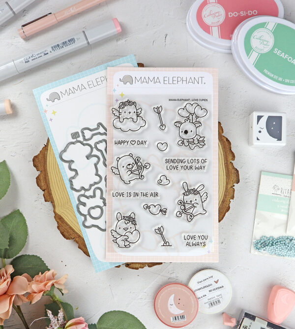 Set de sellos+troquel Love Cupids de Mama Elephant